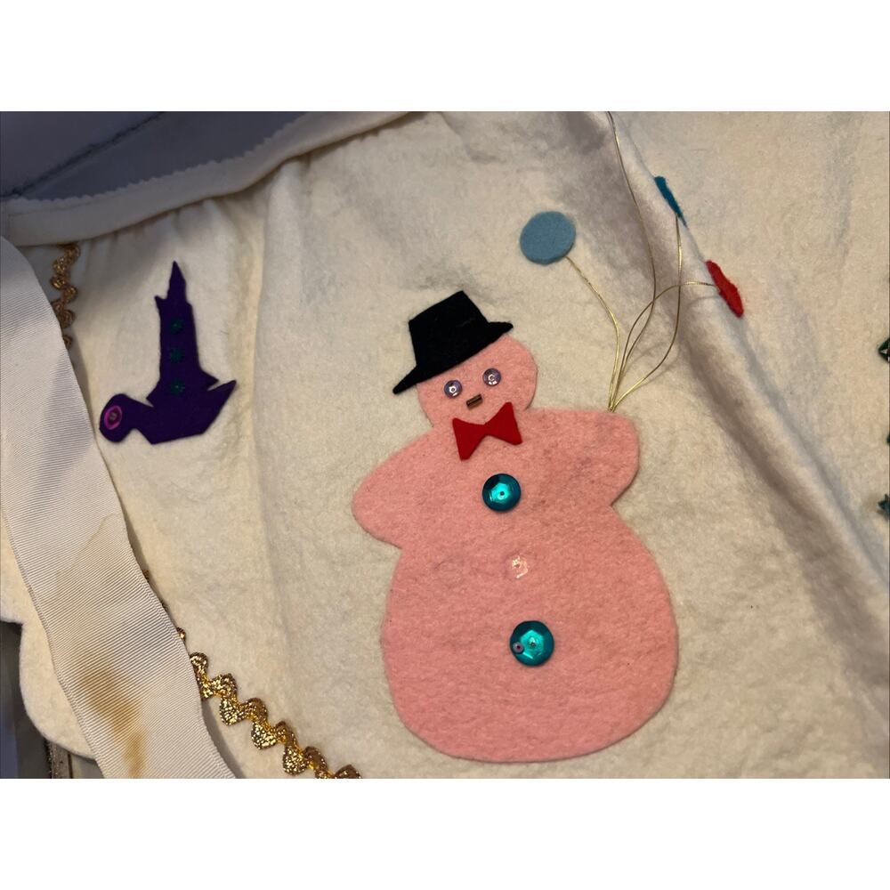 Vintage Snowman Felt Christmas Apron Cut Out Figures Sequins - Picture 2 of 3